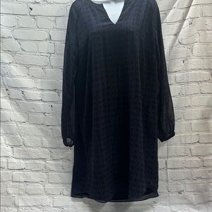 CAbi Black & Blue V-Neck Bishop Sheer Sleeve Dress